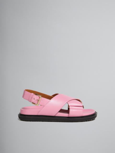 Marni PINK LEATHER CRISS-CROSS SANDAL