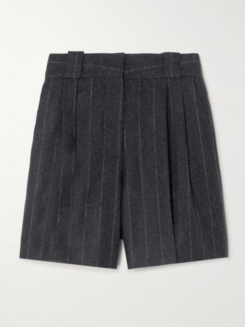 BLAZÉ MILANO Ferien Pleated Pinstriped Wool And Cashmere-blend Shorts