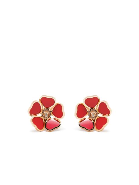 18kt rose gold Happy Hearts flower red stone diamond ear clips