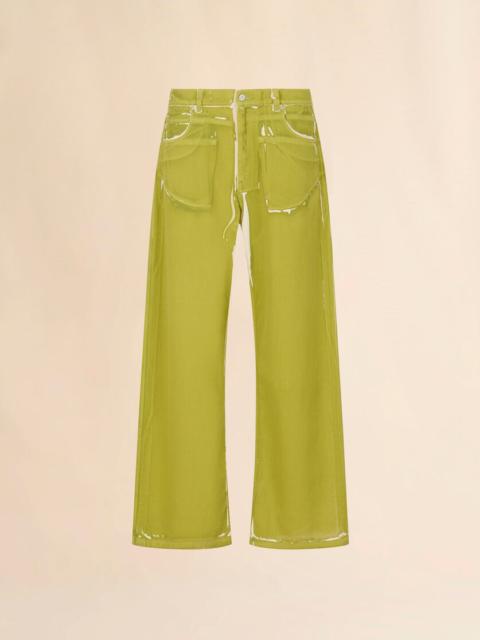 Marni GREEN SCREEN-PRINTED DENIM WIDE-LEG PANTS