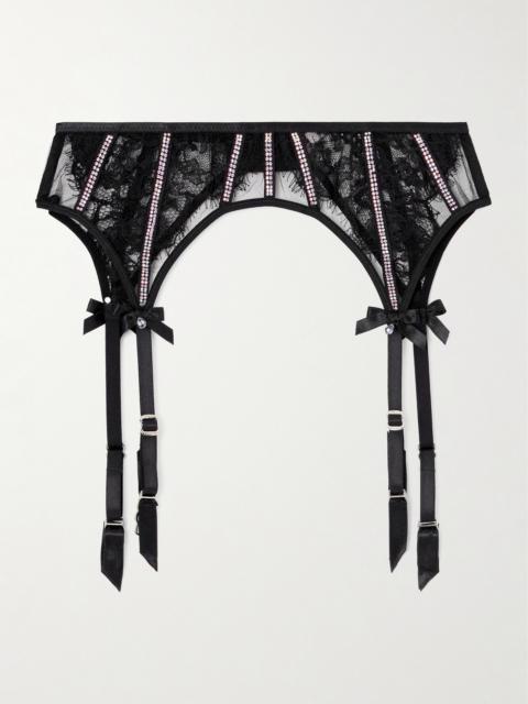 Agent Provocateur Caitriona Satin-trimmed Crystal-embellished Lace Suspender Belt