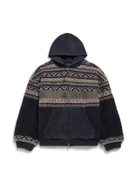 BALENCIAGA Men's Patched Zip-up Sweater in Faded Black