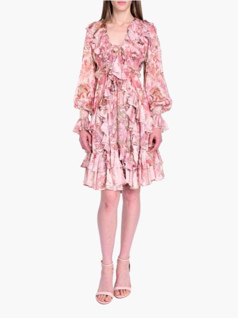 Marchesa REVERIE BELL SLEEVE RUFFLE MINI DRESS