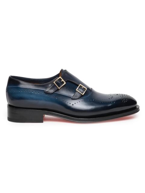 Santoni Men's Carter Monk Strap Leather Brogue Loafers - Light Blue
