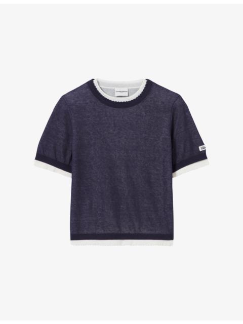 Claudie Pierlot Contrast-Knit Short-Sleeve Cotton-Blend Jumper