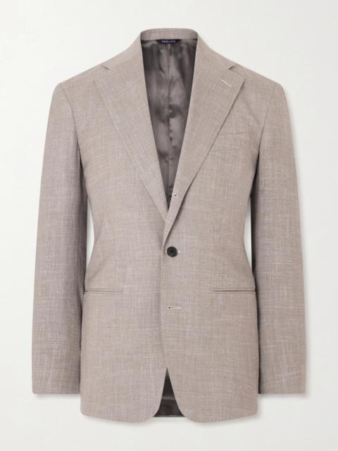 SAMAN AMEL Slim-Fit Basketweave Wool, Silk and Linen-Blend Blazer