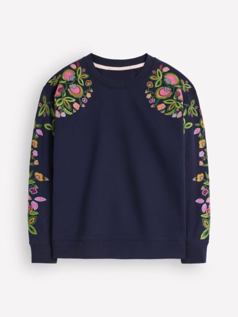 BODEN Emi Embroidered Sweatshirt-Navy, Multi flower embroidery