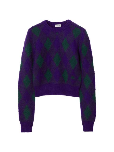 argyle-knit wool cropped jumper