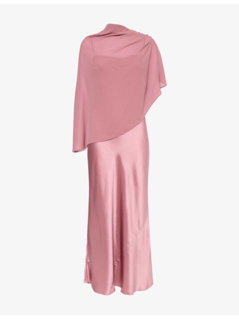 Reformation Lilibeth Detachable-Cape Silk Midi Dress
