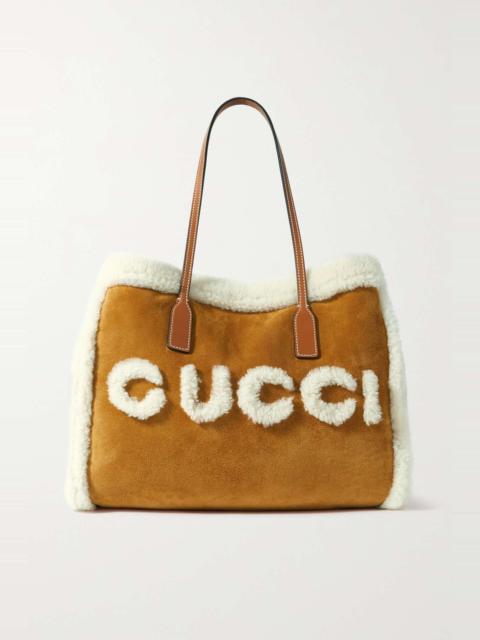 GUCCI Leather-trimmed shearling tote