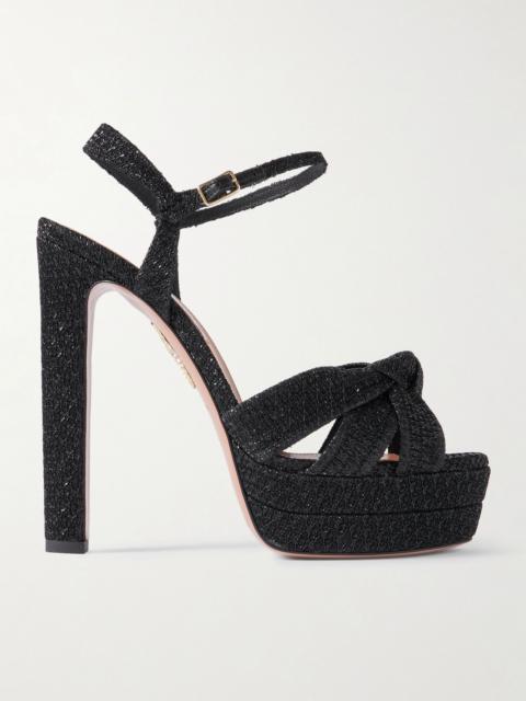 AQUAZZURA Nina Plateau 130 knotted metallic woven platform sandals Black