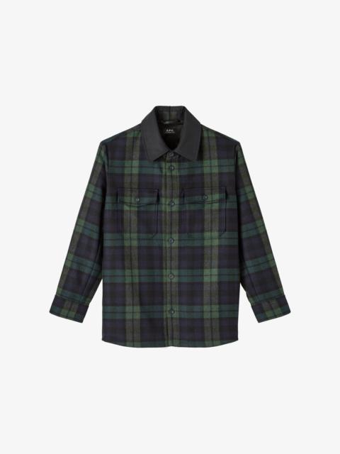 A.P.C. MATHIS JACKET - NAVY BLUE CHECKED OVERSHIRT JACKET