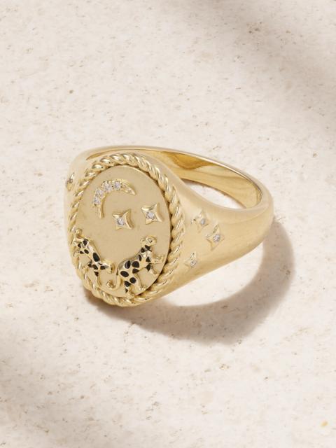 Yvonne Léon Chevalière Ovale La Savane 9-karat Gold, Diamond And Enamel Ring