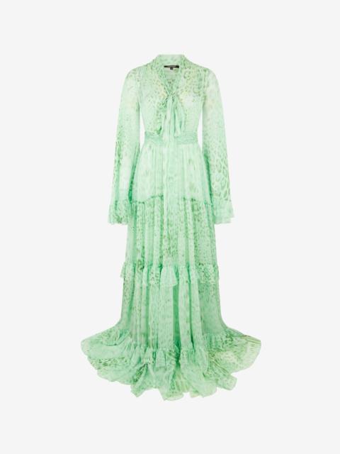 Roberto Cavalli Jaguar Mint Print Silk Dress