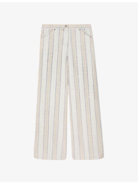 Sandro Wide-Leg High-Rise Striped Denim Jeans