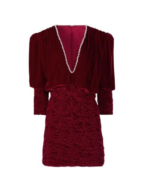 COSTARELLOS Astara crystal-embellished smocked velvet mini dress