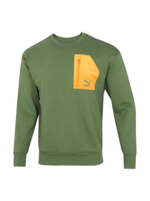 PUMA PUMA Contrasting Colors Zipper Pocket Sports Round Neck Pullover Green 535130-67