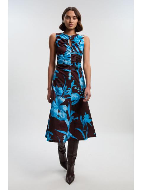 KAREN MILLEN Floral Print Crepe Cut Out Detail Maxi Dress