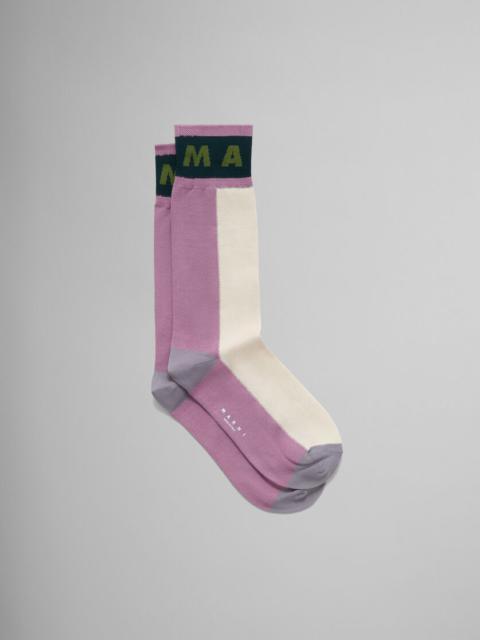 Marni WHITE COLOUR-BLOCK COTTON SOCKS