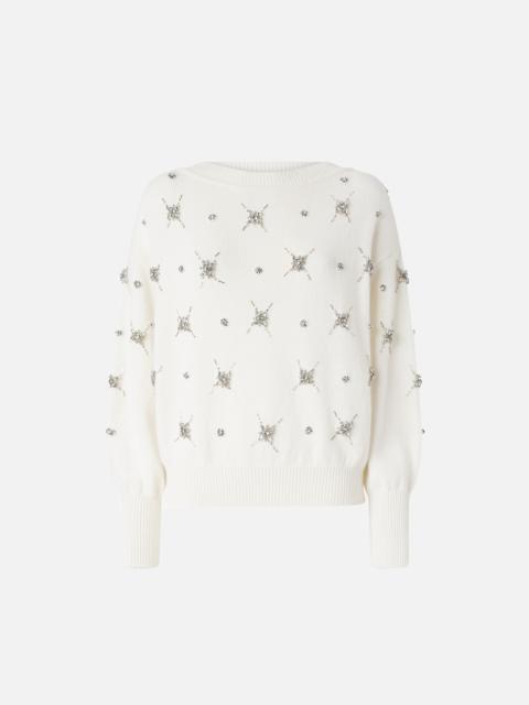 PINKO ELEGANT SWEATER WITH RHINESTONE JEWEL EMBROIDERY