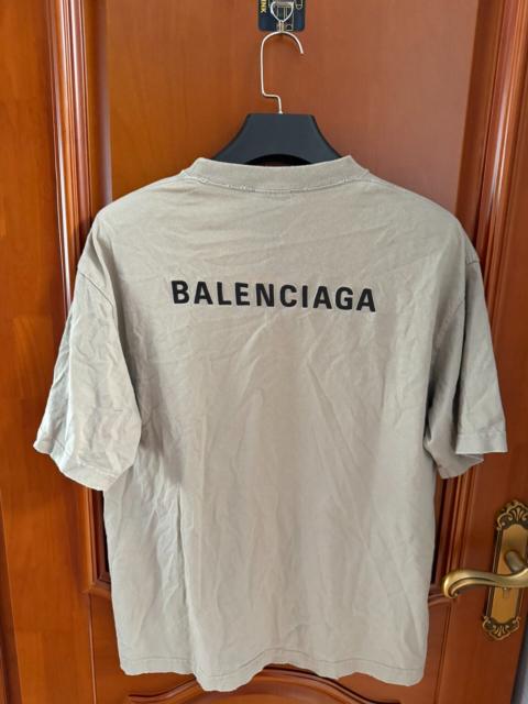 BALENCIAGA Balenciaga Khaki Embroidered Logo Short Sleeve T-Shirt