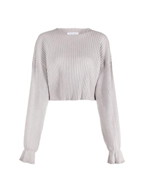 bell-sleeve ribbed-knit crop top