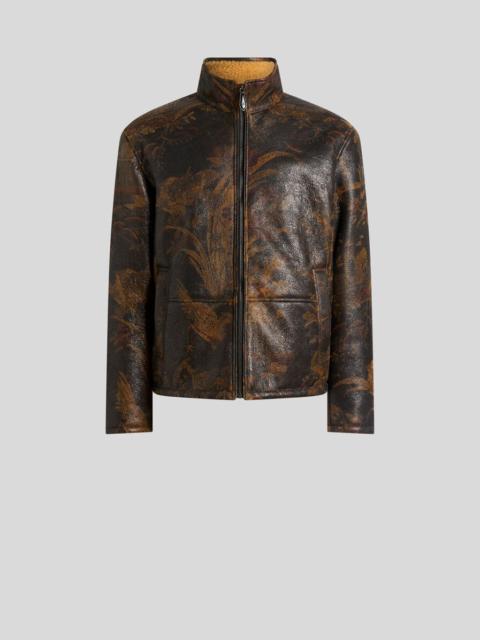 Etro LEATHER BOMBER JACKET WITH SHEARLING AND ANIMAL AND FLORAL PRINT