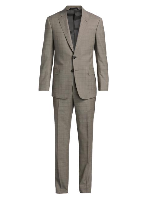 GIORGIO ARMANI Men's Windowpane Plaid Wool Suit - Tan