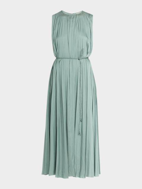 ULLA JOHNSON Fianna Belted Pleated Satin Midi Dress