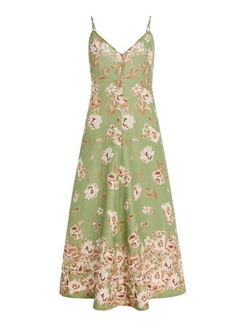 Cara Cara Mae Floral Linen Midi Dress green