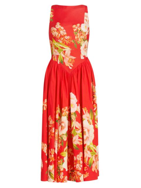 HEMANT & NANDITA Women's Floral Cotton Boatneck Midi-Dress - Orange