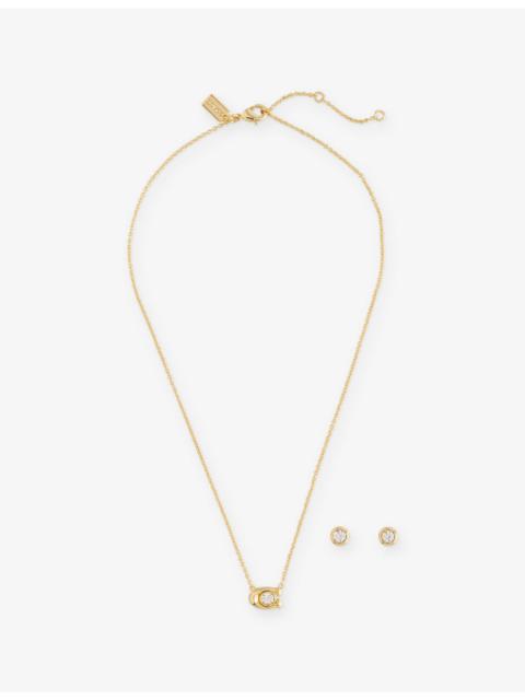 COACH Logo Cubic-Zirconia Brass Jewellery Set