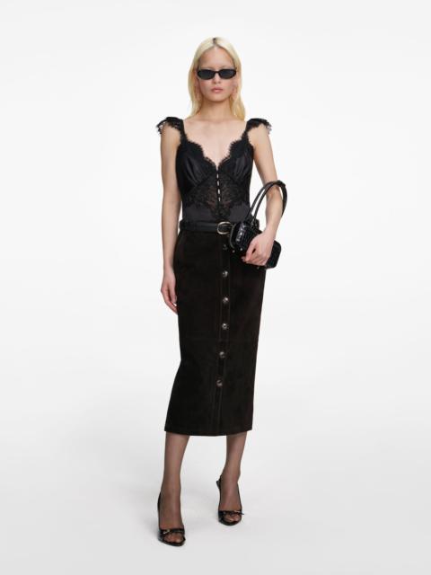 self-portrait Black Satin Lace Top