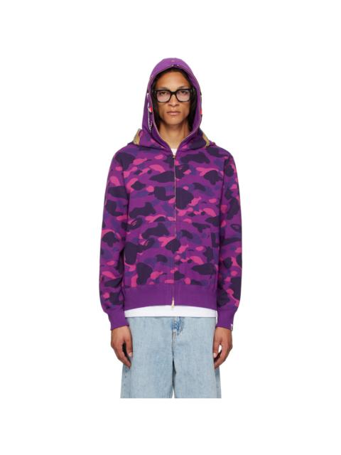 Purple Color Camo Double Shark Full Zip Hoodie