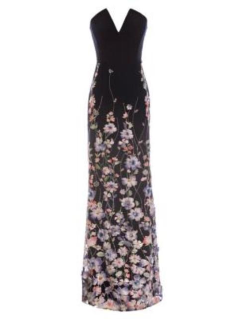 Dress The Population Women's Fernanda Embroidered Strapless Gown - Navy Multi