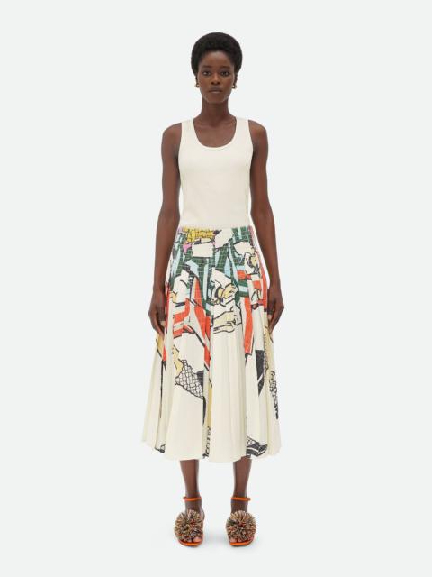 Bottega Veneta Printed Viscose Plisse Midi Skirt