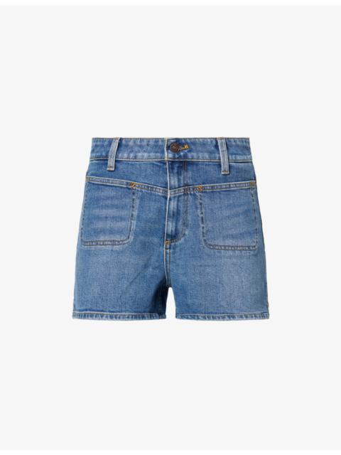 PAIGE Dani Stitched-Pocket Denim Shorts