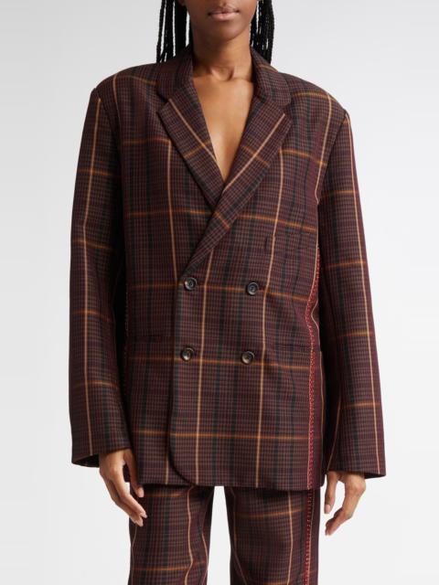 diotima Diotima Hodges Plaid Double Breasted Blazer in Maroon at Nordstrom