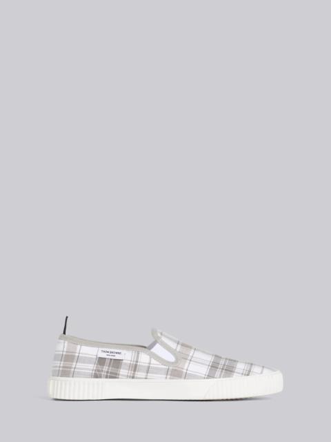 Medium Grey Stripe Plaid Vulcanized Sole Slip on Heritage Trainer