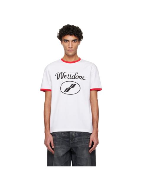 We11done White Cursive Logo Fitted Ringer T-shirt