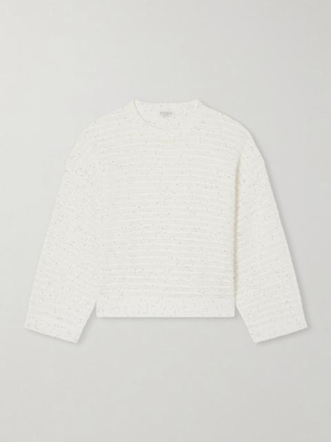 Brunello Cucinelli Open linen-blend knit sweater White