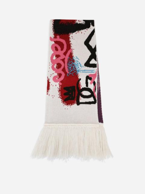 Dolce & Gabbana Cashmere jacquard scarf with spray-paint graffiti design