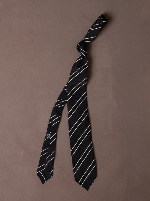 Drake's Black and White Sandwich Stripe Hand Rolled Silk Grenadine Tie