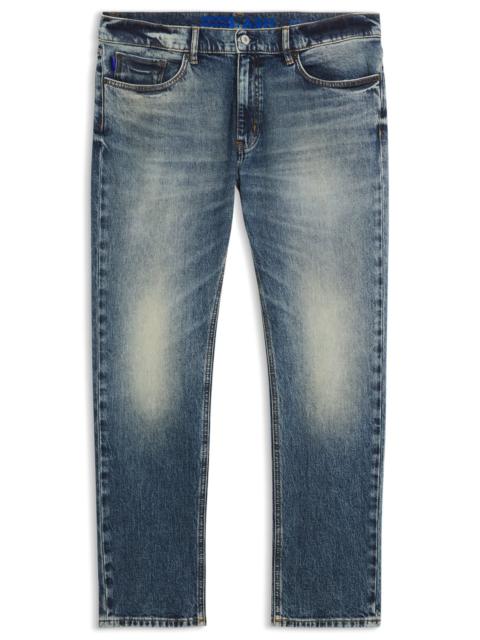 HUGO SLIM-FIT JEANS IN MEDIUM-BLUE STONEWASHED STRETCH DENIM