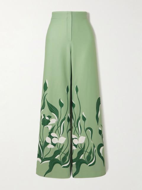 ANDRES OTALORA Luz De Si floral-print stretch-scuba wide-leg pants Sage green