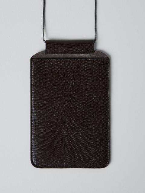 Brunello Cucinelli Lizard print leather phone bag with precious chain