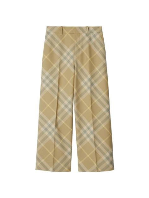 check-print tailored wool trousers