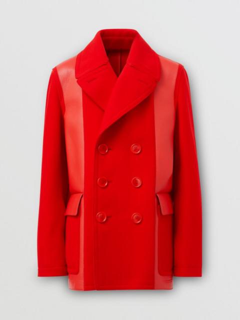 Burberry Lambskin Panel Technical Wool Pea Coat