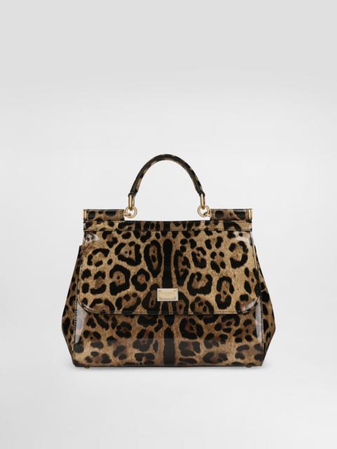Dolce & Gabbana Medium Sicily bag in leopard-print polished calfskin