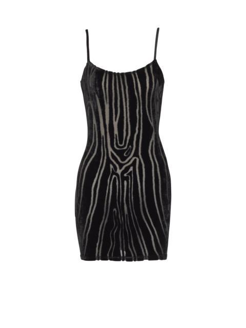 Balmain Short strappy dress in zebra-print velvet